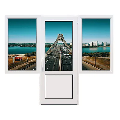 Балконный блок Glasso 7S с двумя окнами и поворотно-откидной дверью 2300 x 2100 мм