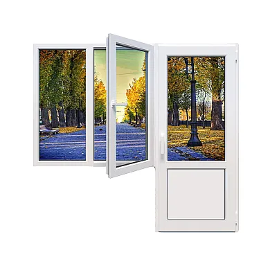 Балконный блок Glasso 5S с двухстворчатым окном и поворотно-откидной створкой 1900 x 2000 мм